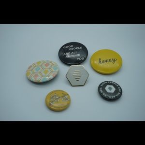 Bumble Pin-Back Button Lot of 5 + Enamel Pin